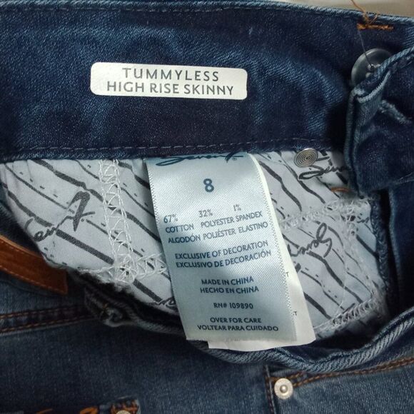 Seven 7 Jeans Blue High Rise Skinny Tummyless Stretch Embroidered Pockets 8 - Picture 9 of 11